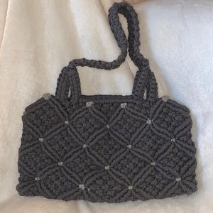 Vintage authentic 1970s macramé gray purse